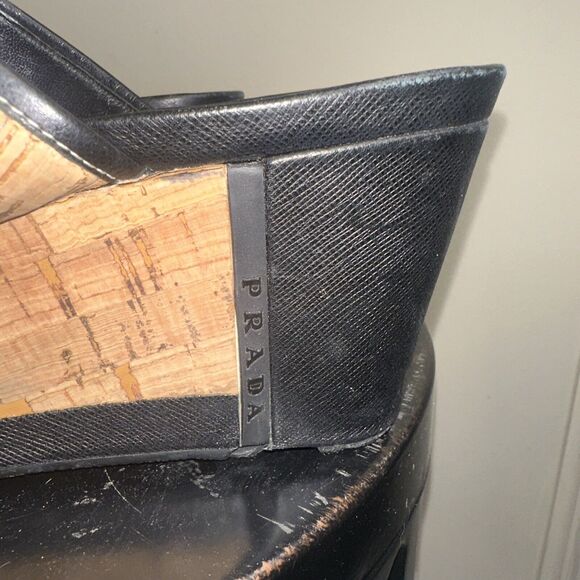Authentic Women's Prada Logo Platform Slide Wedge Sandals Shoes Size 40EU/9.5 US - Picture 6 of 11